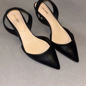 ALDO Black Pointed Toe Heels slingback size 6 women’s party cocktails work girly